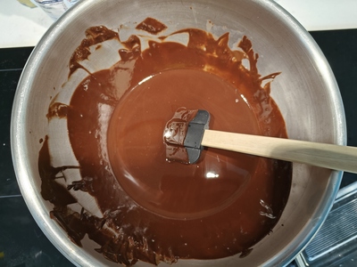 The melted butter/chocolate mix